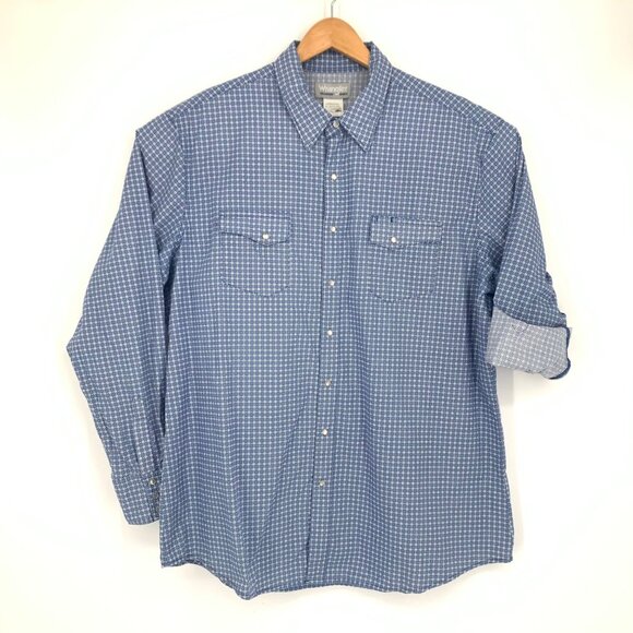 Wrangler Mens 2XL Light Blue Wrancher Snap Front Shirt Long Sleeve Collared - Picture 2 of 12